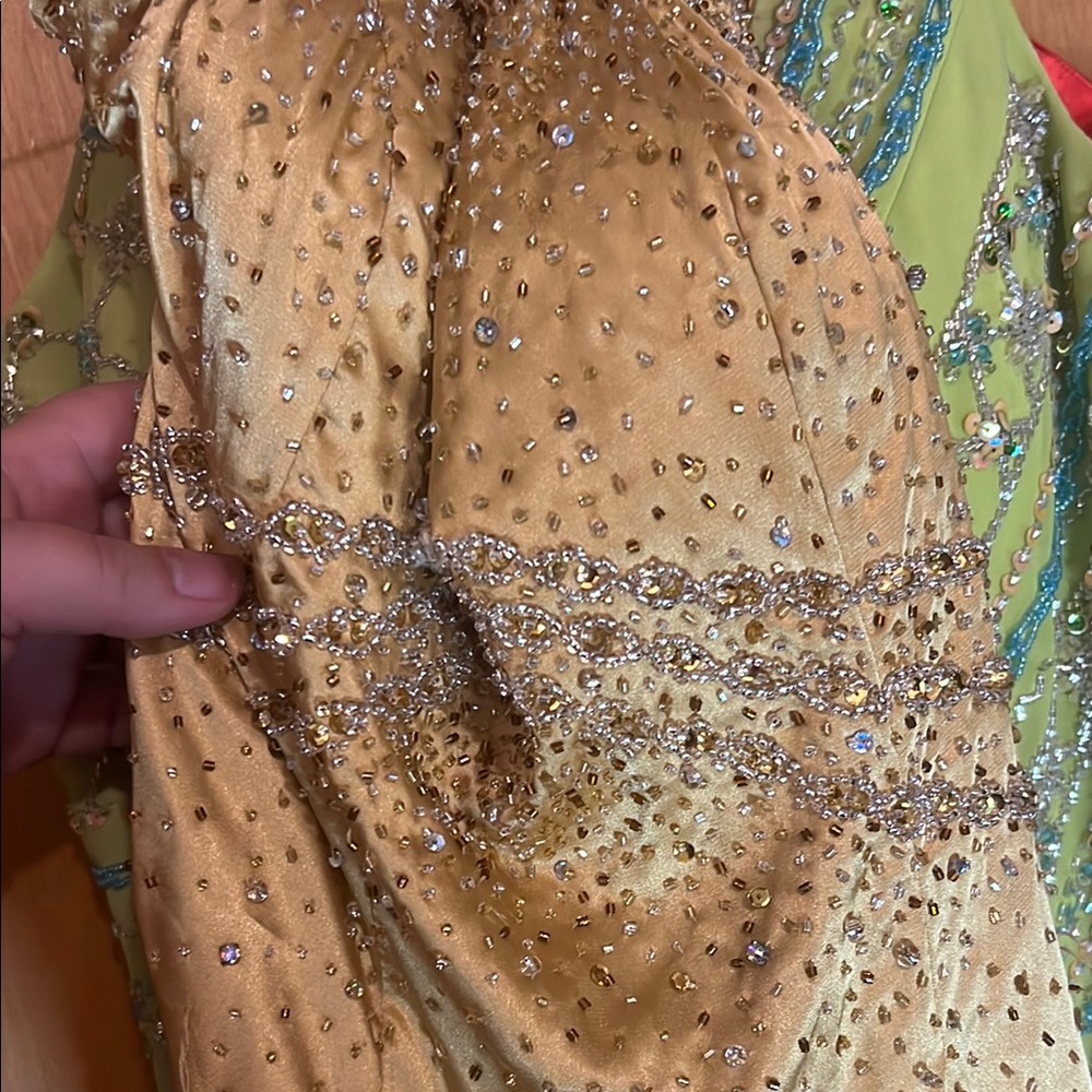 Gold and Green Beaded Gown